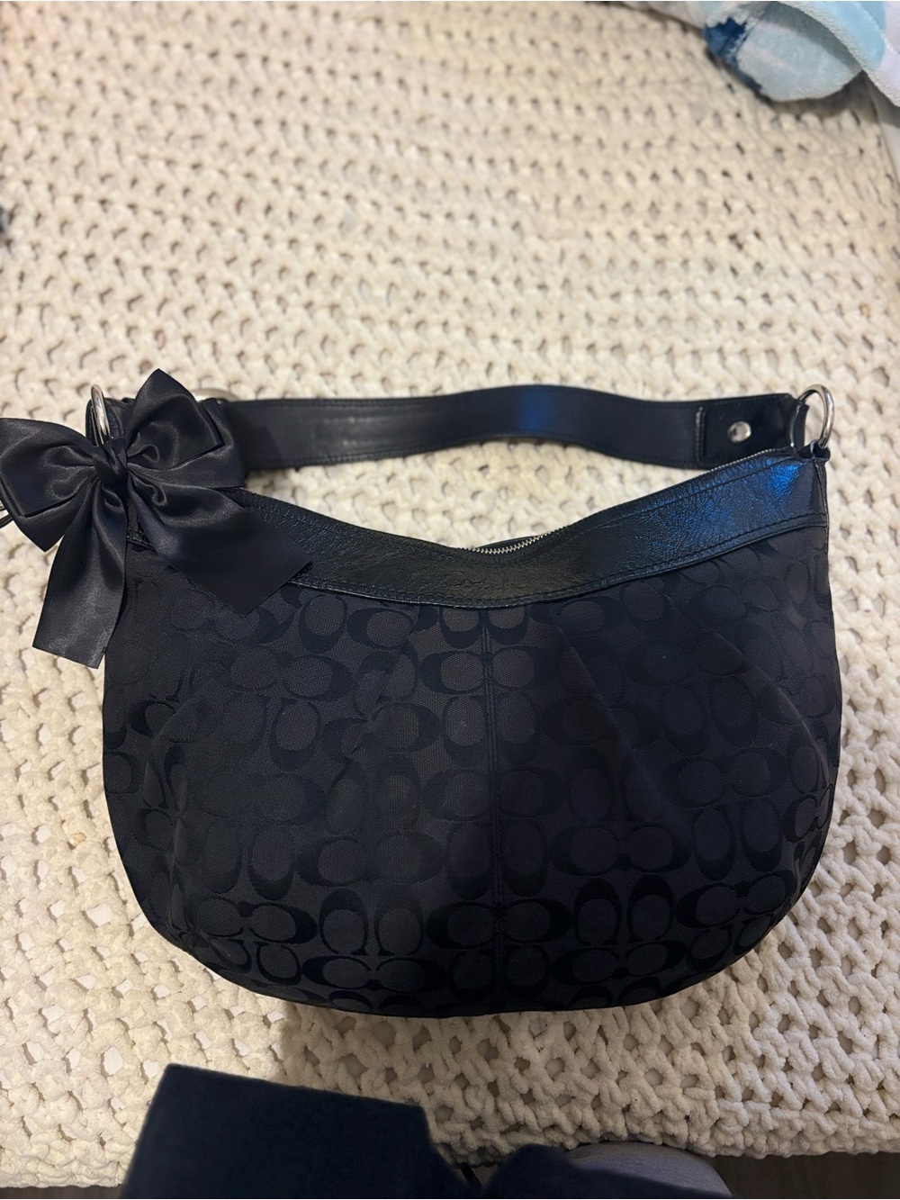 Coach Black Signature Canvas Hobo Shoulder Bag